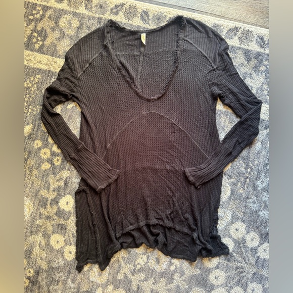 Free People Long Sleeve Raw Hem Black Tunic, S - Picture 10 of 16